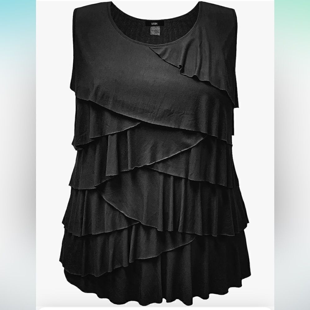 Leebe Women's Sleeveless Top Solid Blue, Ruffled Medium NWT